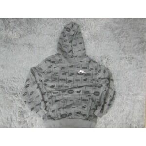 Nike Sweatshirt Boys Medium Gray Black Pullover Hoodie AOP Outerwear‎